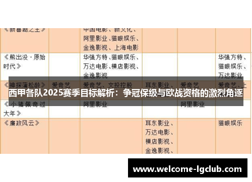 西甲各队2025赛季目标解析：争冠保级与欧战资格的激烈角逐